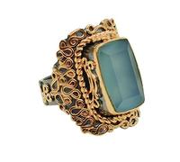 Ravishing Impressions Jewellery Bague en argent sterling 925 plaqué rhodium et argent sterling 925 bleu, pierre, Chalcedoine,