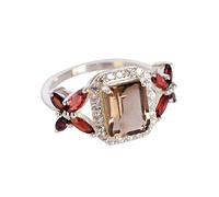 Ravishing Impressions Jewellery FSJ-5230 Bague en argent sterling 925 massif avec quartz fumé et grenat fait à la main pour femme, Pierre, Quartz fumé et grenat.