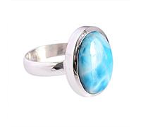 Ravishing Impressions Larimar Bague ovale bleue avec cabochon de 13 x 17 mm faite à la main pour femme, X1/2,68(21.60), Pierre précieuse, Larimar