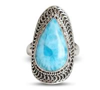 Ravishing Impressions Larimar Bague plastron en rhodium blanc serti de cabochon bleu mer poire pour femme, X 1/2, Gemme, Larimar