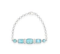 Ravishing Impressions Larimar Bracelet cabochon bleu avec chaîne réglable avec fermoir mousqueton et lunette rectangulaire ronde plaquée rhodium blanc artisanal pierre naturelle cadeau pour femme