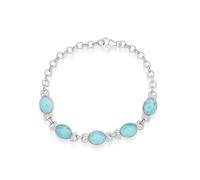 Ravishing Impressions Larimar Bracelet en pierre précieuse bleue réglable avec fermoir mousqueton et cabochon ovale plaqué rhodium blanc en pierre naturelle Cadeau pour femme, 8.5, Argent sterling