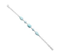 Ravishing Impressions Larimar Bracelet en pierre précieuse bleue réglable avec fermoir mousqueton et cabochon rectangulaire rond en forme de poire plaqué rhodium blanc pour femme, 8.5, Argent sterling