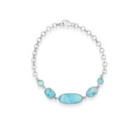 Ravishing Impressions Larimar Bracelet en pierre précieuse bleue réglable avec fermoir mousqueton et cabochon rond ovale plaqué rhodium blanc en pierre naturelle cadeau pour femme, 7, Argent sterling
