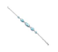 Ravishing Impressions Larimar Bracelet en pierre précieuse bleue réglable avec fermoir mousqueton et cabochon rectangulaire ovale rond plaqué rhodium blanc pour femme