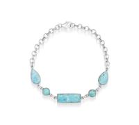 Ravishing Impressions Larimar Bracelet en pierre précieuse bleue réglable avec fermoir mousqueton et cabochon rectangulaire rond en forme de poire plaqué rhodium blanc en pierre naturelle Cadeau pour