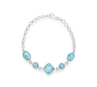 Ravishing Impressions Larimar Bracelet en pierre précieuse bleue réglable avec fermoir mousqueton et cabochon carré rond ovale plaqué rhodium blanc pour femme, 6.5, Argent sterling, Larimar