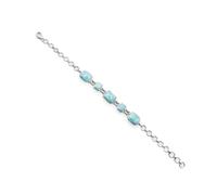 Ravishing Impressions Larimar Bracelet en pierre précieuse bleue réglable avec fermoir mousqueton et cabochon rectangulaire plaqué rhodium blanc pour femme, 9, Argent sterling, Larimar