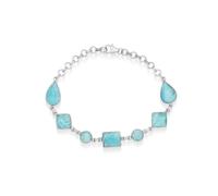 Ravishing Impressions Larimar Bracelet en pierre précieuse bleue réglable avec fermoir mousqueton et cabochon rectangulaire rond carré en forme de poire plaqué rhodium blanc en pierre naturelle Cadeau
