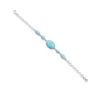 Ravishing Impressions Larimar Bracelet en pierre précieuse bleue réglable avec fermoir mousqueton ovale rond cabochon en forme de poire plaqué rhodium blanc en pierre naturelle pour femme, 9, Argent