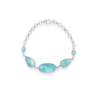 Ravishing Impressions Larimar Bracelet en pierres précieuses bleues avec chaîne réglable avec fermoir mousqueton ovale et cabochon rond en forme de poire blanche plaquée rhodium en pierre naturelle