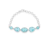 Ravishing Impressions Larimar Bracelet en pierres précieuses bleues avec chaîne réglable avec fermoir mousqueton ovale et cabochon rond en forme de poire blanche plaquée rhodium en pierre naturelle