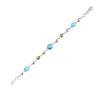 Ravishing Impressions Larimar Bracelet péridot en argent sterling 925 plaqué rhodium blanc 20 cm de long avec cabochon ovale bleu vert