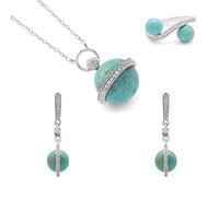 Ravishing Impressions Lot de 3 boucles d'oreilles pendantes bohèmes turquoise avec pendentif boule et bague de créateur - Bijoux occidentaux pour femme - Bijoux de mai d'anniversaire 8 - Pierre