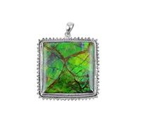 Ravishing Impressions Pendentif carré en ammolite - 55 mm - Argent sterling 925 rhodié - Grand bijou de déclaration pour femme - Design Art déco audacieux