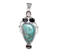 Ravishing Impressions Pendentif en argent sterling 925 avec chaîne, turquoise tibétaine, 40 x 25 mm, onyx noir, quartz fumé, cabochon fait à la main, bijoux de Noël et de Pâques