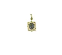 Ravishing Impressions Pendentif ovale en ammolite avec feu vert - Pierre précieuse de 15 x 10 mm en argent 925 plaqué or jaune - Topaze blanche, péridot et accents chromés - Collier plastron fait main