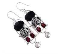 Ravishing Impressions Perle, grenat et onyx noir pierres précieuses 925 solides boucles d'oreilles en argent sterling magnifiques bijoux de créateur pour filles FSJ-6003