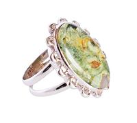 Ravishing Impressions Rainforest Bague plastron en jaspe rhyolite blanc avec cabochon ovale en rhodium 25 x 15 mm Multicolore, N 1/2, Gemme, Jaspe Ryolite Rainforest
