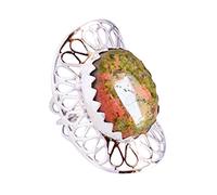 Ravishing Impressions Unakite Bague plastron en rhodium blanc serti d'un cabochon ovale 20 x 15 mm avec pierre précieuse naturelle Multicolore Cadeau unique pour femme, U 1/2, Gemme, Unakaite