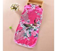 Ravissante robe Qipao chinoise pour enfant avec motif floral de paon accrocheur (8 rose rouge)