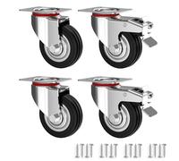 RAVN HAMAN Set de 4 Roulettes pivotantes 100 mm avec frein - Roulettes pour meubles jusqu'à 70 kg par roue - Charge lourde - Caoutchouc pour intérieur et extérieur - Roues industrielles