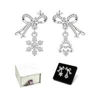 RAVNIX Boucles d'oreilles de Noël 1 Paire Argent, Motifs Flocon, Nœud & Clochette, Clous Sécurisés Haute Tenue, Coffret Cadeau Parfait pour Célébrations & Moments Conviviaux