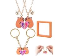 RAVNIX Collier Amitié Capybara Magnétique, 2x Colliers & 2x Porte-clés, Système Anti-Perte Sécurisé, Idéal Cadeau BFF Filles & Symbole Affectif Durable + Boîte Flottante PE