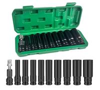 Ravytha 11 Pièces Coffret Douille, Douille Longue de 1/2 Po, Extracteur Ecrou Antivol, Clé à Douille avec Étui de Rangement, Extracteur de Boulon, Jeu de Douilles pour Réparation de Tracteurs Camions