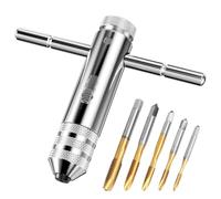 Ravytha Tarauds et Filières Tourne a Gauche Coffret Taraud, 5 Pièces Ensemble de Taraudage à Filetage en Titane M3/ M4/ M5/ M6/ M8+1 Pièces T Poignée Porte-outils, Clé pour Porte-taraud Réglable
