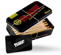 RAW Lot de 20 cônes pré-roulés classiques noirs emballés dans une boîte métallique RAW avec tubes d'emballage