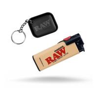 RAW Phoenix Classic Briquet rechargeable avec tisonnier intégré, résistant au vent, pas de gaz ni de carburant inclus + porte-clés exclusif ESD Mini plateau roulant - Noir - Gaz non inclus