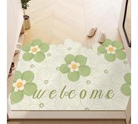 Rawbmop Paillasson Interieur Entree Fleur Géométrique VerteTapis Absorbant Entree Lavable en Machine, Facile à Nettoyer, Mode Tapis pour Entrée, Jardin, Chiens 50x80cm