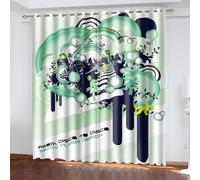 Rawbmop Rideau Occultant Géométrie Verte Lot de 2 Rideaux à Oeillets d'Isolation Thermique Sonore,pour Séparation de Pièce pour Cuisine Dressing Draperies Decoration Maison Fenetre