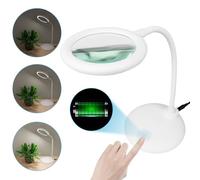 Raweao 5X Lampe Loupe sur Pied, Loupe Eclairante Rechargeable avec Support, Dimmable Lampe de Bureau Loupes avec Batterie pour Lecture, Couture, Bijoux, Hobby (Blanc)