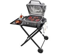 Raweao Chariots pour Barbecue pour Ninja Woodfire OG701, Pliable Chariot Plancha Extérieur, Support de Barbecue avec Roues avec Table d'appoint en Métal (Noir)