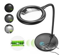 Raweao Lampe Loupe Rechargeable, 5X Loupe de Lecture sur Pied avec Lumiere, Loupe Grossissante LED Rechargeable pour Embroidery Lecture Couture Diamond Painting Modélisme(Noir)