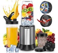 Rawhui Mixeur à smoothie, 1300 W, mixeur électrique, avec 2 bouteilles et 6 lames en acier inoxydable, mixeur haute performance pour cuisine, bouillie de bébé, shakes