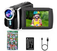 Rawiemy Caméra vidéo HD 2,7 K 36 MP pour enfants, caméra de vlogging pour YouTube TikTok avec carte de 16 Go, autocollants de Noël, zoom numérique 8x pour enfants (noir)