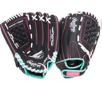 Rawlings Sure Catch Youth Series Gant de Softball pour droitier Noir/Menthe/Rose 30,5 cm