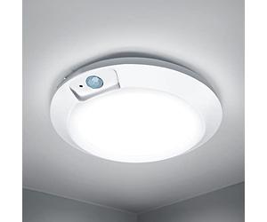 RAWNICE Plafonnier à détecteur de mouvement, fonctionne avec des piles, éclairage d'intérieur à DEL sans fil de 16.5 cm pour abri de jardin, loft, porche, placard, lumière blanche froide 210 lm