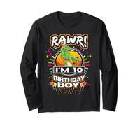 Rawr I'm 10 10th Birthday TRex Dinosaur 10 Years Old for Boy Manche Longue