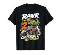 Rawr Im 2 Crushing It Since 2024 Dinosaur Monster Truck T-Shirt