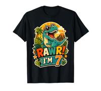 Rawr I'm 7 Cool T-Rex Dinosaur Jungle 7th Birthday Boy T-Shirt