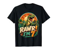 Rawr I'm 7 Cool T-Rex Dinosaur Jungle 7th Birthday Boy T-Shirt
