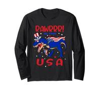 Rawrrr in The USA Trex Dinosaur 4th of July American Flag Manche Longue