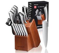 RAXCO Bloc à couteaux, set de 18 couteaux de cuisine en acier inoxydable - Set de couteaux à steak, Sets de couteaux de cuisine professionnels avec bloc et aiguiseur