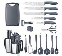 RAXCO Lot de 18 ustensiles de cuisine avec bloc, comprenant un set de 5 couteaux et 7 spatules en silicone, set d'accessoires de cuisine