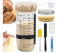 Raxfekro Kit de démarrage pour levain, verre de démarrage avec capuchon en aluminium, bande élastique, papier thermomètre, spatule en silicone, chapeau en tissu, étiquette pour la cuisson du pain au