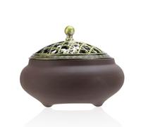 Raxfekro Porte-encens en céramique, plat à encens, brûleur d'encens avec couvercle en métal et tapis résistant au feu pour la méditation à domicile, salon, bureau, décoration de maison, cadeau